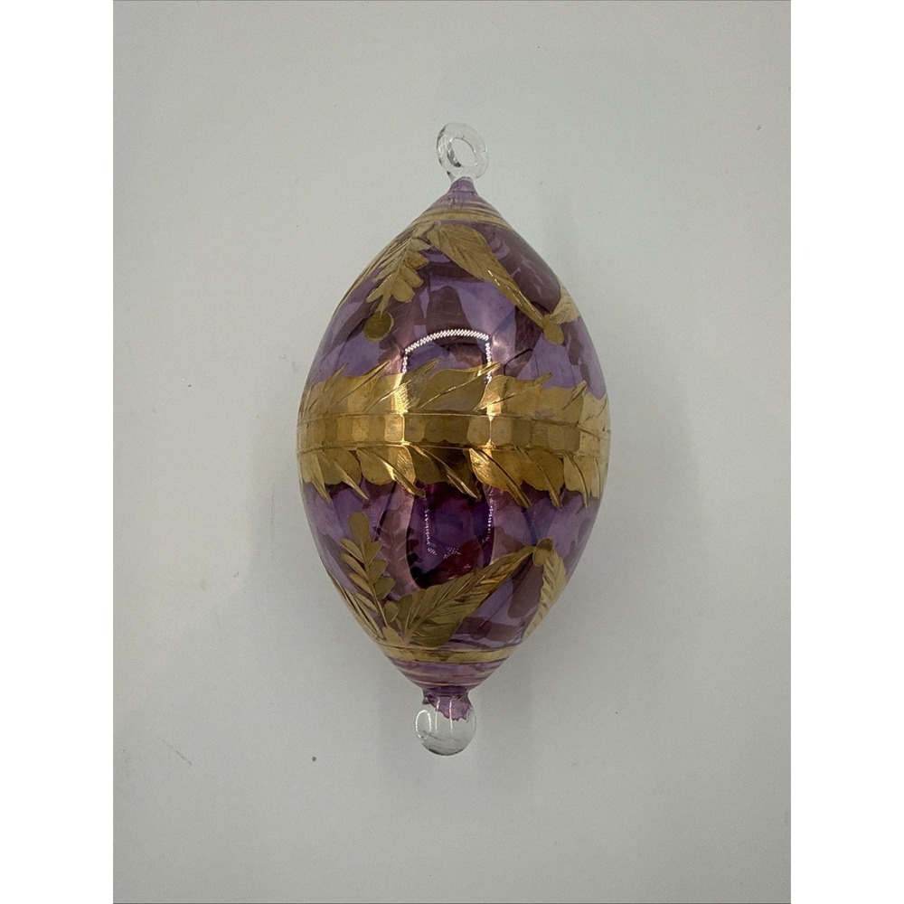 Mouth Blown Hand Painted Ornament Amethyst And Gold Leaf Witches Orb